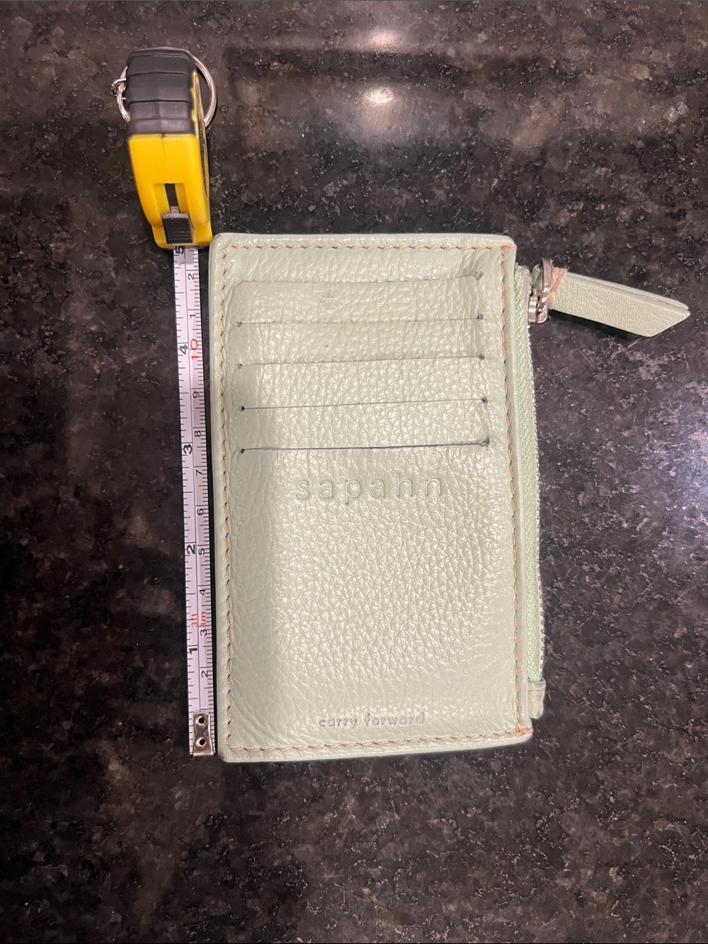 Sapahn Light Green Leather Card Wallet with Zipper
